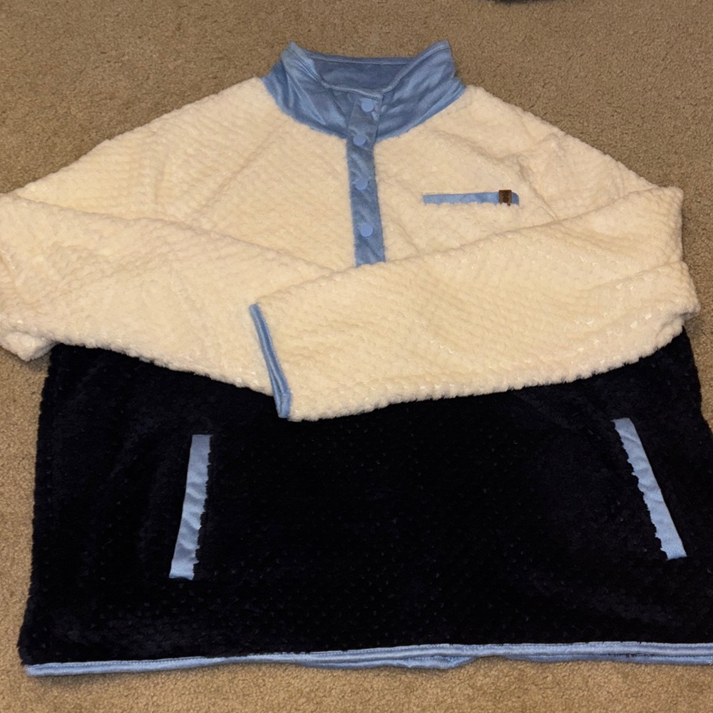 Simply Southern White and Navy Jacket with Blue and Brown Accents